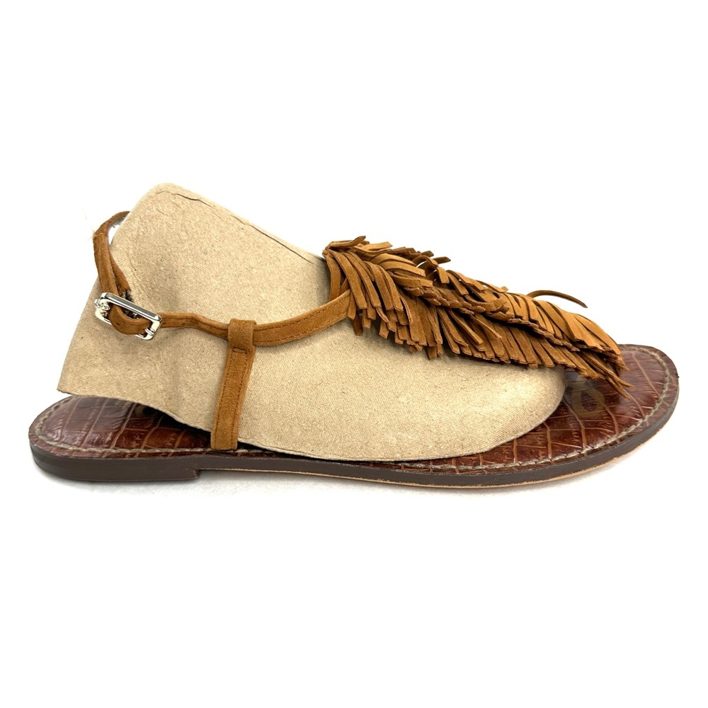 Sam Edelman Women Size 9 Brown Leather Fringe Flat Thong Sandal Shoe Ankle Strap